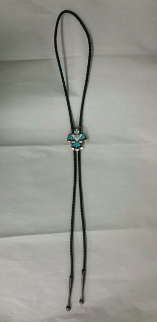 Vintage Native American Zuni Thunderbird Sterling Silver Bolo Tie 6