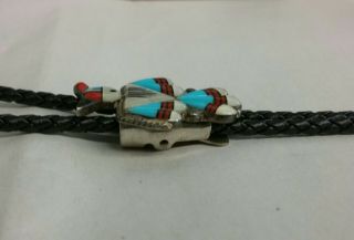 Vintage Native American Zuni Thunderbird Sterling Silver Bolo Tie 7