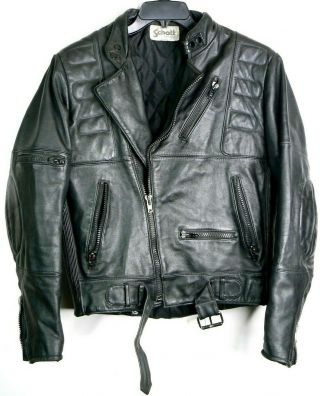 Schott Sportswear Vintage Mens Padded Black Leather Motorcycle Jacket Size 42