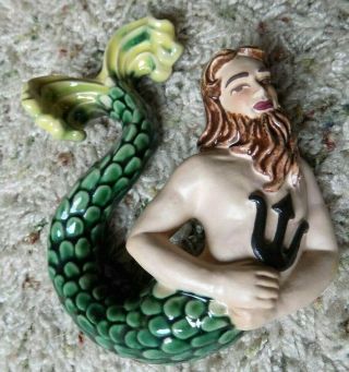 Vtg Set of 4 Ceramic Art Studio Wall Figurines Neptune Mermaid Water Sprite 50 ' s 2