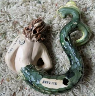 Vtg Set of 4 Ceramic Art Studio Wall Figurines Neptune Mermaid Water Sprite 50 ' s 6