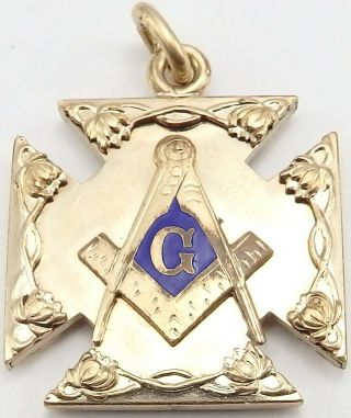 Masonic Antique 9 Carat Yellow Gold Medal,  Watch Fob,  Pendant Or Charm.