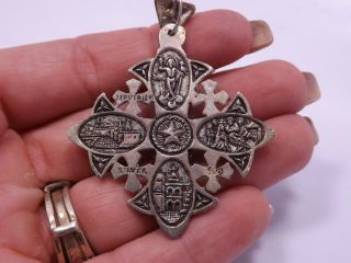 Vintage 900 Silver Jerusalem Cross Pendant,  14.  6 grams 5