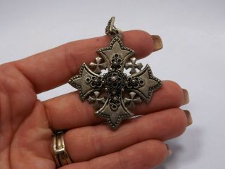 Vintage 900 Silver Jerusalem Cross Pendant,  14.  6 grams 6