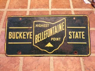 Antique License Plate Highest Point Bellefontaine Ohio The Buckeye State Vintage