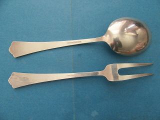 David Andersen 830S Silver Norway Town Hall Pattern Meat Fork & Serving Spoon 2