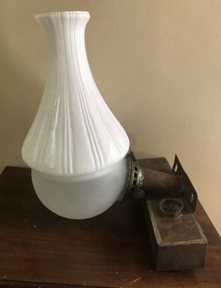 Antique Wall Mount Kerosene Oil Lamp Milk Glass Chimney 20th Century Vtg
