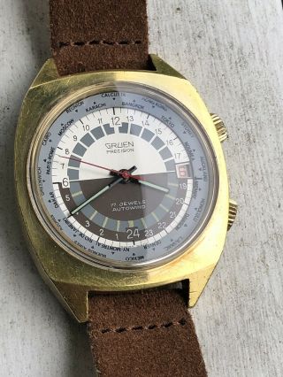 Vintage Gruen 24 Hour Dial Military Automatic World Time Watch