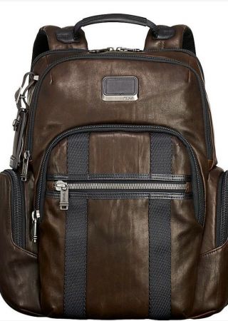 Tumi Alpha Bravo Leather Nellis Backpack Dark Brown Nwt Compact Pack Rare