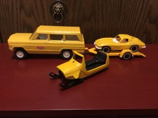 Vintage Tonka Yellow Jeep Wagoneer,  Trailer,  Corvette,  Snowmobile Exc.