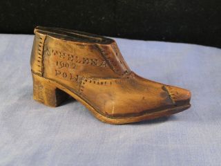 Wooden Treen Antique Victorian Boot Shoe Snuff Box St Helena 1902 Boer War Pow