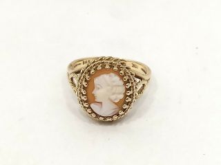 Antique 10k Gold Carved Pink Shell Cameo Art Nouveau Ladies Ring Sz 8.  25 8 1/4