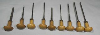 9 Vintage Ps Stubs Wood Handle Tools England Leather Wood Jewlery Engraving