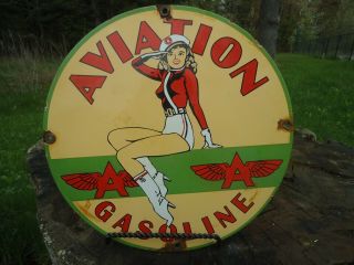 Old Vintage Flying A Aviation Gasoline Porcelain Enamel Gas Pump Sign