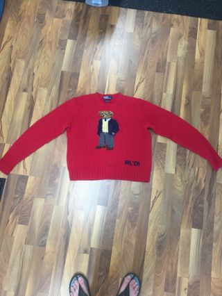 Vintage 2001 Polo Ralph Lauren Polo Bear Knit Sweater Size L Red