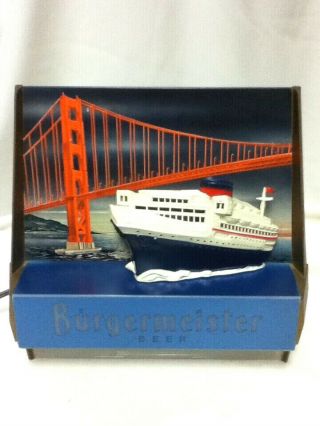 Burgermeister Beer Sign Vintage Lighted Back Bar Golden Gate Bridge Ship Light