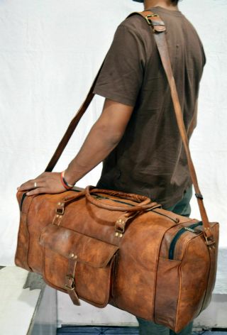 Vintage Retro Men Leather Travel Duffle Weekend Bag Lightweight Luggage