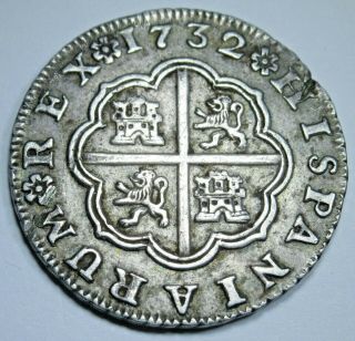1732 Xf - Au Spanish Silver 2 Reales Piece Of 8 Real Antique Colonial Two Bit Coin
