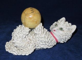 Vintage Spaghetti Cat Playing W/ Baseball Porcelain Figurine Italy,  10 " X 4 "