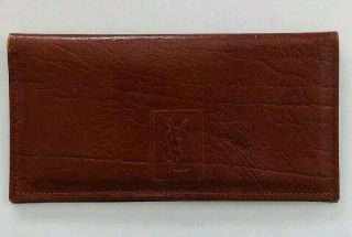 Vtg Ysl - Yves Saint Laurent Brown Leather Wallet W/ Checks Ysl Logo 6.  5 " × 3.  5 "
