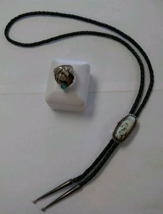 Vintage Native American Southwestern Sterling Silver Mens Bolo Tie & Ring Signed