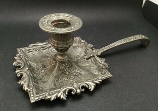 Vintage Arte Italica PELTRO PEWTER Candle Holder ORNATE CHAMBERSTICK Italy 8.  25 