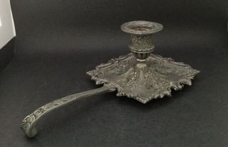 Vintage Arte Italica PELTRO PEWTER Candle Holder ORNATE CHAMBERSTICK Italy 8.  25 