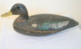 Antique Wooden Mallard Duck Decoy Hand Carved W/glass Eyes
