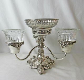 1891 Gorham Silver Plated Centerpiece Glass Inserts Elegant Decorative Piece