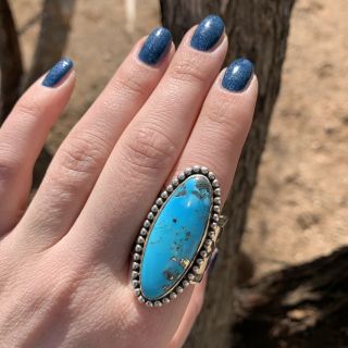 Large Vintage Navajo Sterling Silver And Morenci Turquoise Ring