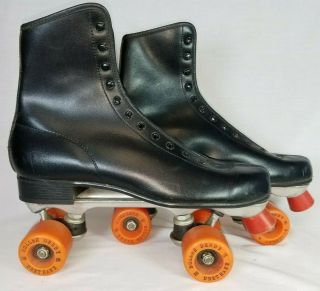 Vintage Roller Derby Mens Black Roller Skates Urethane 28 Wheels Sz.  11 Euc