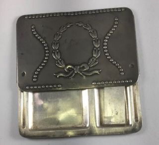 Antique Victorian Sterling Silver Stamp Holder Box & Built - In Tongs Set M108