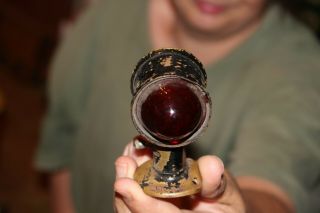 Antique Vintage c.  1920 Motorcycle Red & Clear Glass Jewel Light Gas Oil Sign 4