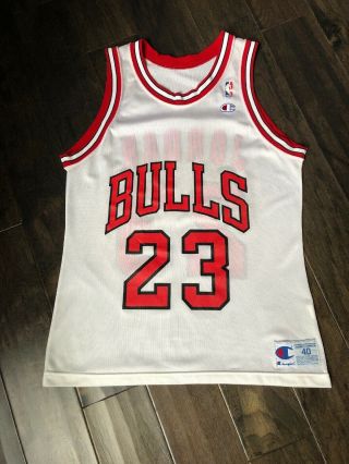 Vintage Champion Made In The Usa Michael Jordan Bulls White Jersey Size 40
