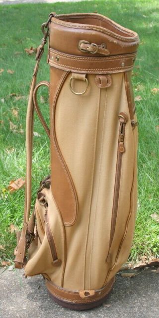 Rare Ghurka Marley Hodgson GB91 T - 8 Carmel Canvas Leather Trim Golf Bag K99 6
