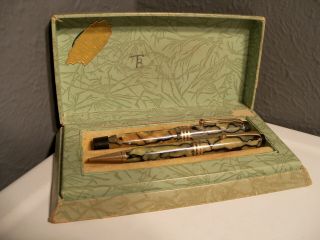 Vintage Parker Duofold Deluxe 3 Band Marble Fountain Pen Pencil Rare Antique Box