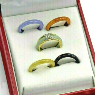 Estate 14k Gold Multi - Color Jade & Diamond Interchangeable Ring Set Of 6 10.  0 Gr