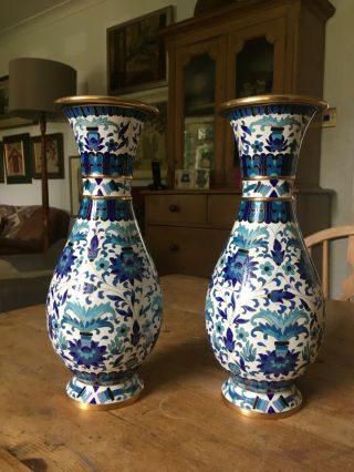 Vintage Chinese Jingfa Cloisonne Vases - 12in -