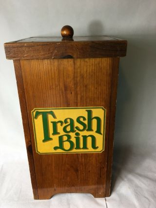 Vintage Wood Trash Can Garbage Storage Bin Box Container