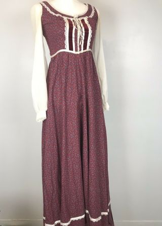 Vintage Gunne Sax Prairie Floral Boho Hippy Dress Marion White Lace Flaws Size 9