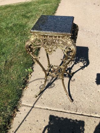 Vintage Antique Cast Iron & Brass Plant Stand With Marble Top Victorian (002