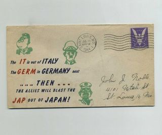 1944 Wwii Ww2 Us Anti - Axis Propaganda Comic Cover Envelope Italy Japan Wz4898