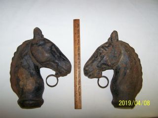 Antique Cast Iron Horse Head Hitching Post / Fence Post Toppers W/ Ring