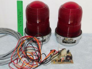 2 Vtg.  Red Federal Signal Beehive Beacon Glass Lights Br - 2s 12v & Whelen Control