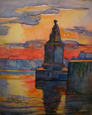 Vintage Walter Ouspensky Paris Scene Watercolor Painting Student Max Pechstein