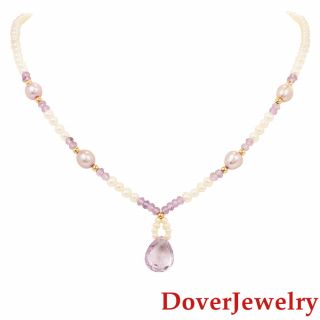 Estate Pink Pearl Amethyst 14k Yellow Gold Beaded Drop Necklace 12.  7 Grams Nr