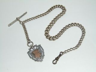 Antique C1910 Fully Hallmarked Solid Silver Pocket Watch Chain With Fob