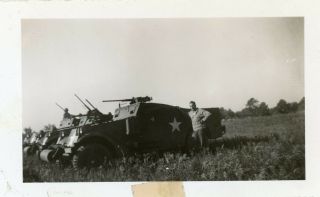 Org Wwii Photo: American Gi’s With Armed Armored Scout Cars In Field