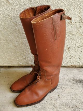 Vtg Brown Leather English Made For Lautfrsteins Horseback Tall Riding Boots