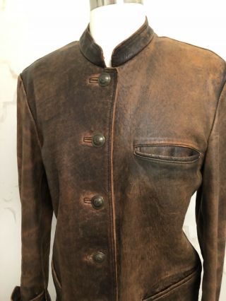 Vtg J.  Peterman Co.  Women’s Brown Cognac Leather Jacket Coat Warm Distressed S 3